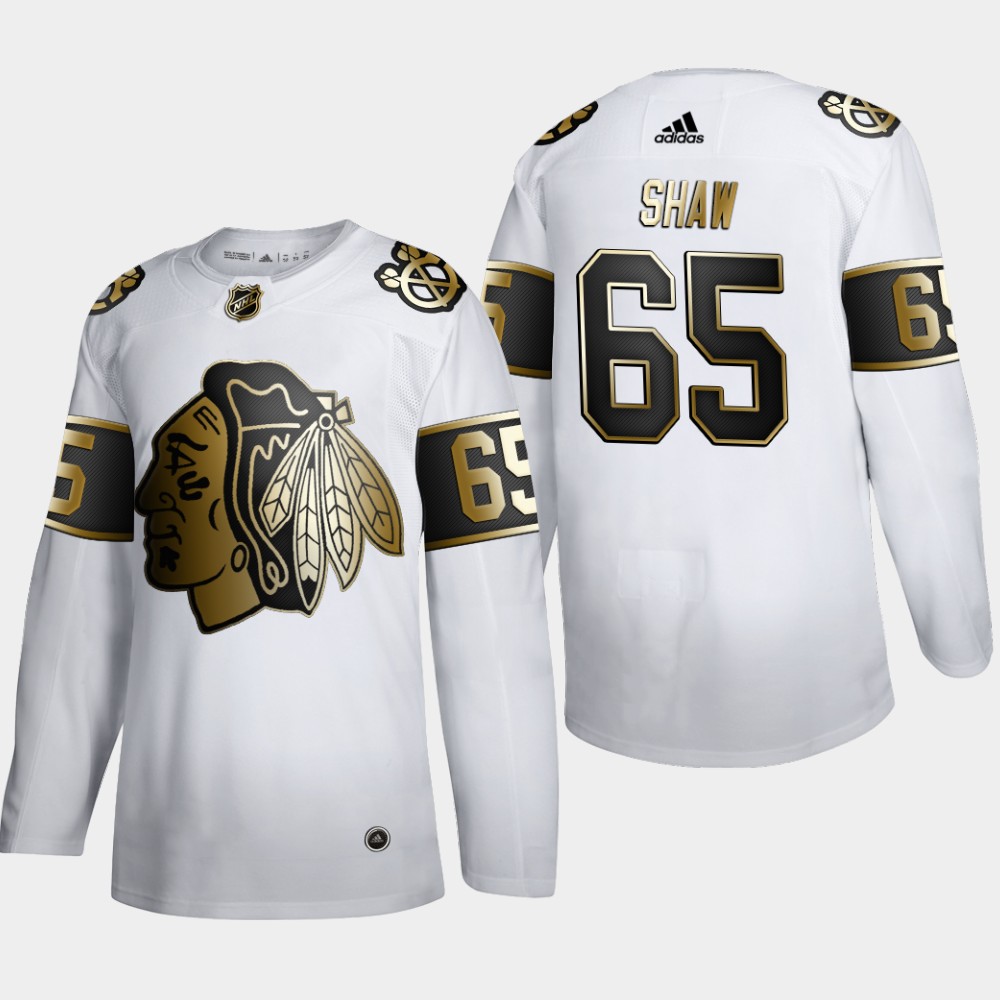 Cheap Chicago Blackhawks 65 Andrew Shaw Men Adidas White Golden Edition Limited Stitched NHL Jersey